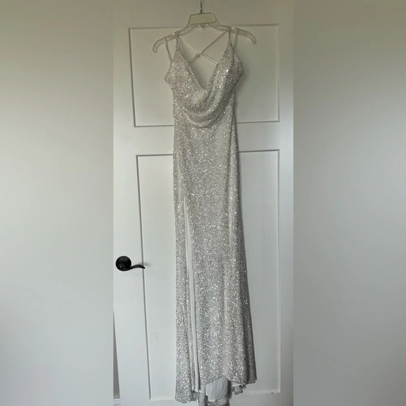 La Femme White Sequin Gown 2 - Picture 6 of 7